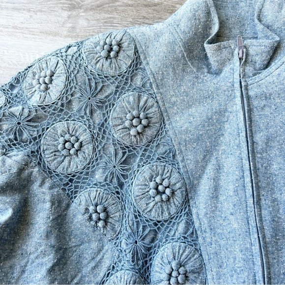 Vintage Lim's Pure Silk Embellished Denim Bomber Jacket - Picture 14 of 16